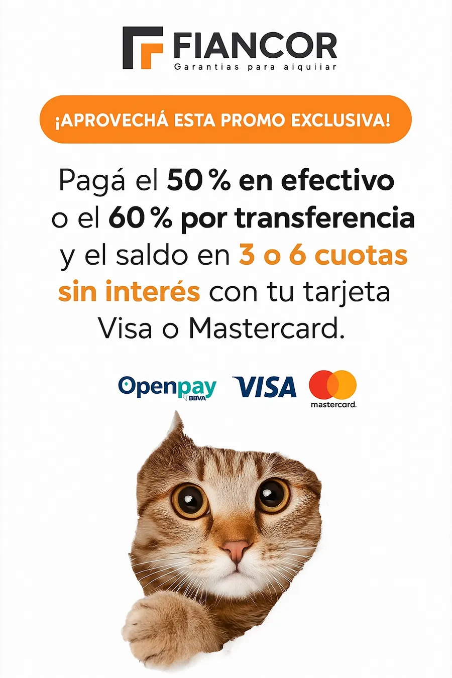 Promo exclusiva: pagá el 50% en efectivo o el 60% por transferencia y el saldo en 3 o 6 cuotas sin interés con Visa o Mastercard a través de Openpay.